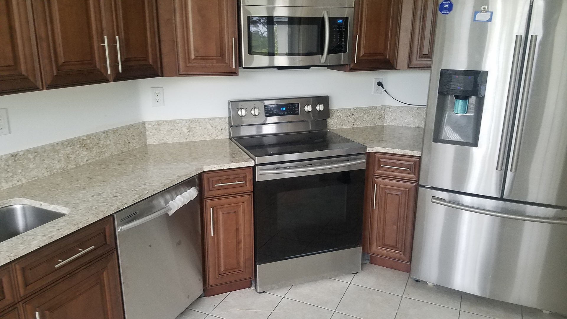 Polished granite countertop installation in a South Florida home
